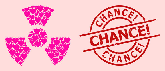 scratched chance exclamation seal and pink love Vector Image