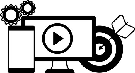 desktop computer with target and smartphone vector image