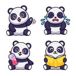 Set of cute hand-drawn pandas waving crying vector