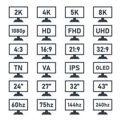 display specifications icons set monitor vector image