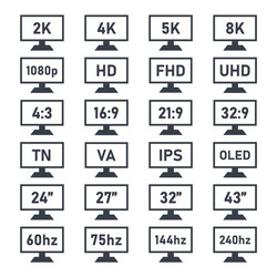 Display specifications icons set monitor vector