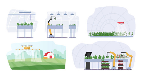 Set of smart farm and greenhouse technology vector