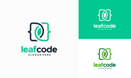 Green code leaf logo design programming vector