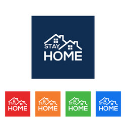 Stay at home text under house roof vector