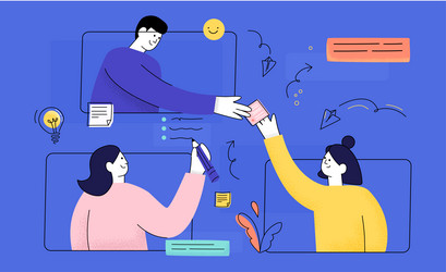 a group of employees work together online vector