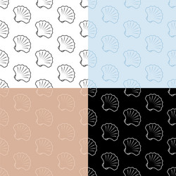 set seamless patterns with closed sea shell vector image