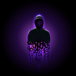 Silhouette a hacker in hood with binary code Vector Image
