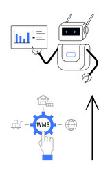 warehouse management system robot analyzing data vector image