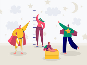 children in superhero costume play measures growth vector