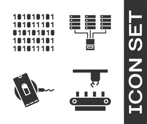 set factory conveyor system belt binary code vector image
