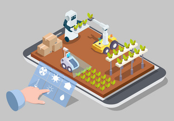 isometric remote control greenhouse on mobile vector