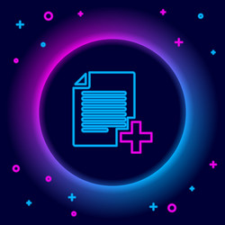 glowing neon line add new file icon isolated vector image