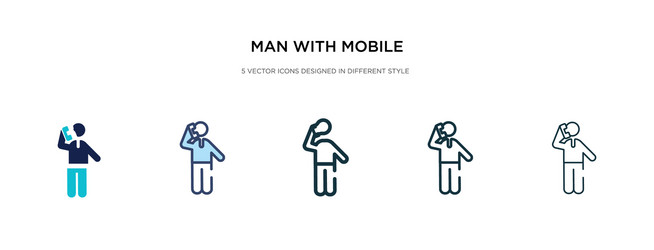 man with mobile phone icon in different style vector image