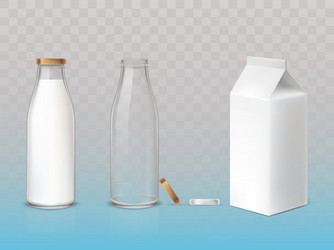 set of icons box bottles empty and with a milk vector