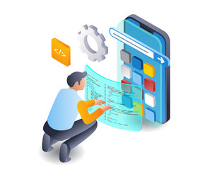 man makes application with technology program vector image