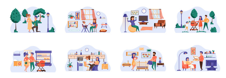 Programming scenes bundle with people characters Vector Image