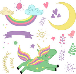 set of isolated unicorn and elements part 2 vector image