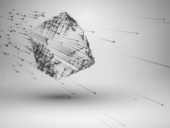 Cube with connected lines and dots wireframe mesh vector