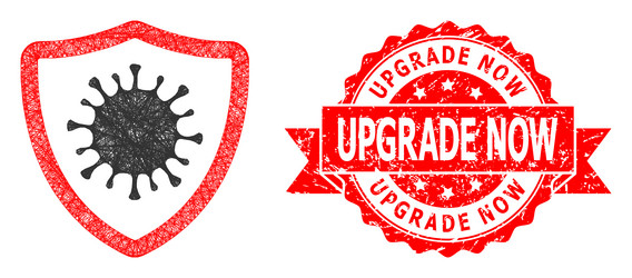 Textured upgrade now seal and linear virus shield vector