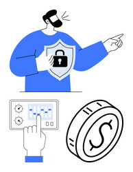 man with a shield pointing forward hand adjusting vector image