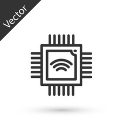 grey line computer processor with microcircuits vector image