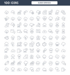 Set of linear icons cloud services vector