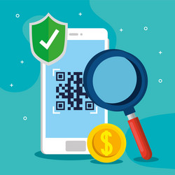 qr code inside smartphone and lupe design vector image