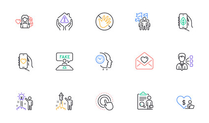 Dating app click hand and third party line icons vector