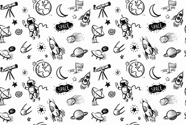 seamless pattern with doodles cartoon set of space vector image