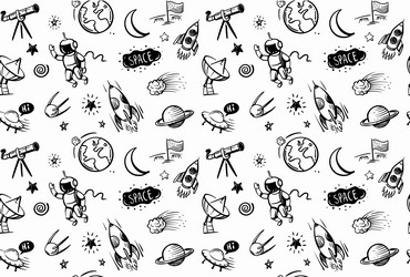 Seamless pattern with doodles cartoon set of space vector