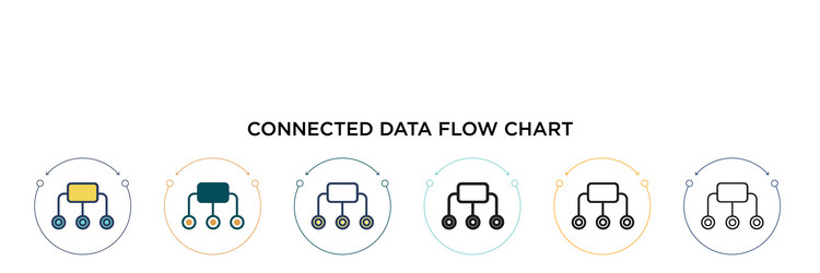 Connected data flow chart icon in filled thin vector