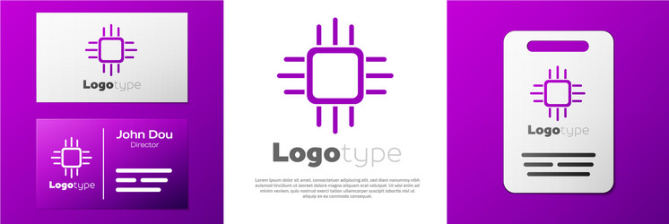 logotype computer processor with microcircuits cpu vector image
