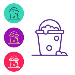 set line bucket with foam and bubbles icon vector image