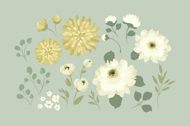 set of abstract floral design elements leaves vector