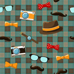 Hipster items on seamless tablecloth vector