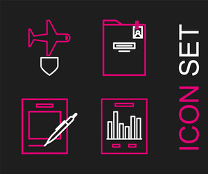 Set line document with graph chart blank notebook vector