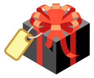 Present box icon labeled gift with red bow vector