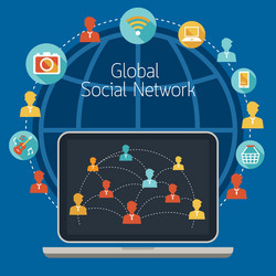 laptop with social network frame and icons vector image