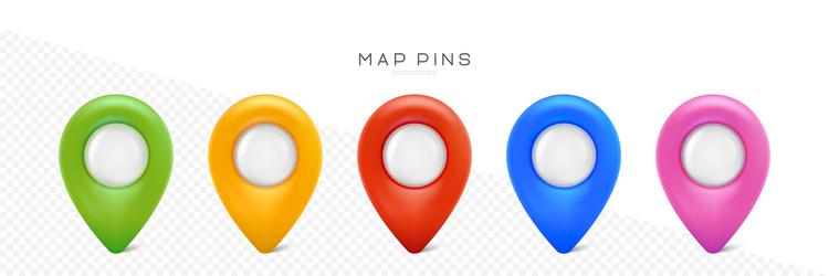 pin set with shadow map marks for gps point 3d vector image