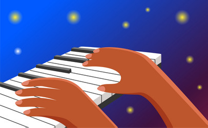 hands on piano keyboard a dark blue background vector