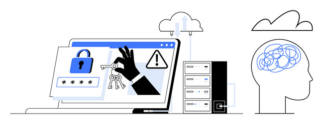 cybersecurity threats highlighted through hacking vector image