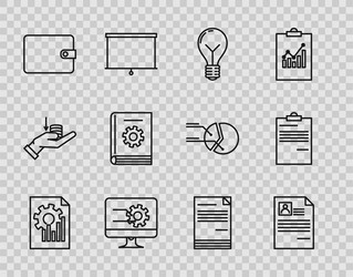 set line document with graph chart resume light vector image