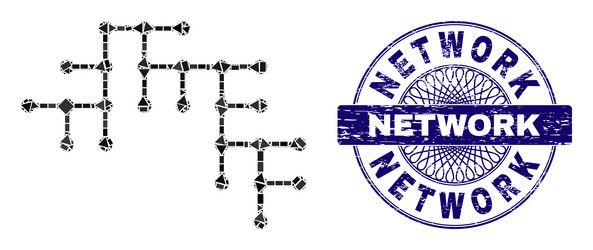 textured network seal and geometric binary circuit vector image