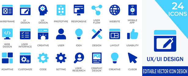 ux or ui design and wireframe solid icon set vector image