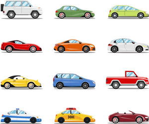 Set racing cars in different colors Royalty Free Vector