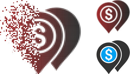 destructed pixel halftone bank map pointers icon vector image