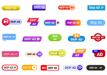 skip ad icons set cartoon apply cursor vector