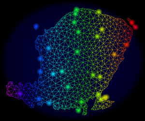 polygonal wire frame colorful mesh map of lombok vector image