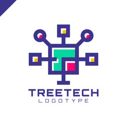 tech tree square chip integrate technology vector image