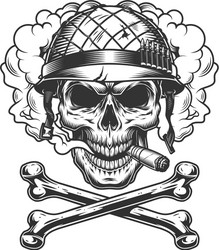 Monochrome Soldier Skull with Crossbones Vector Image